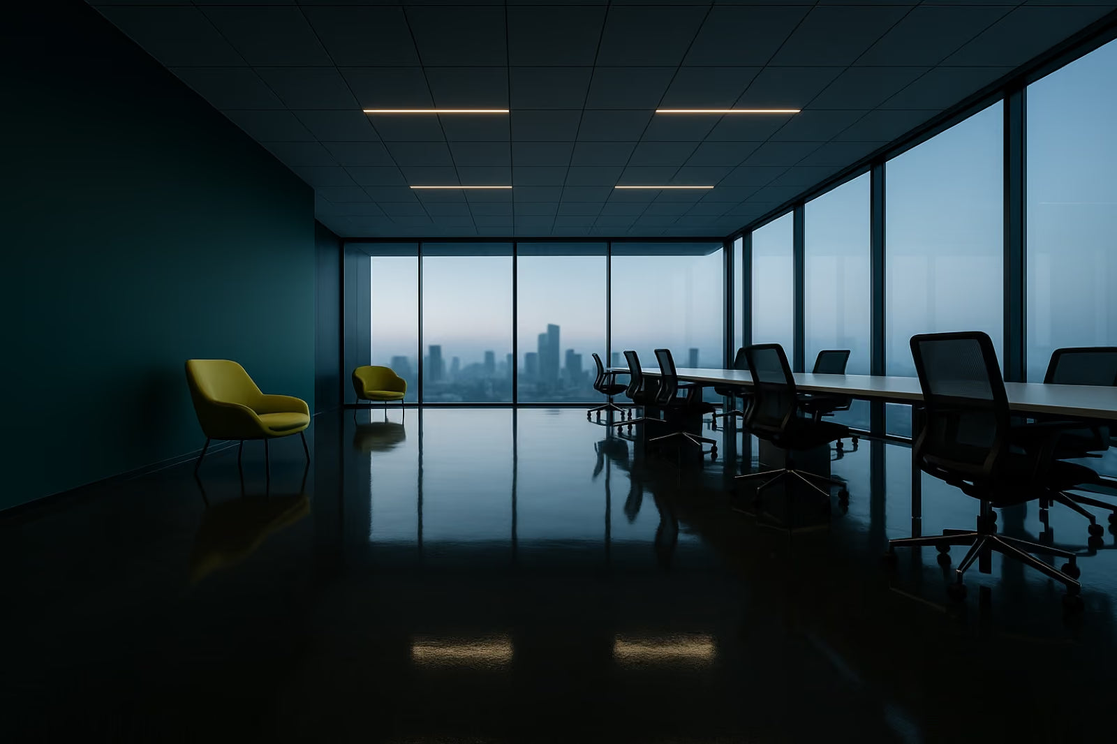 Bureaux en open space nettoyés et prêts avant l'arrivée des équipes