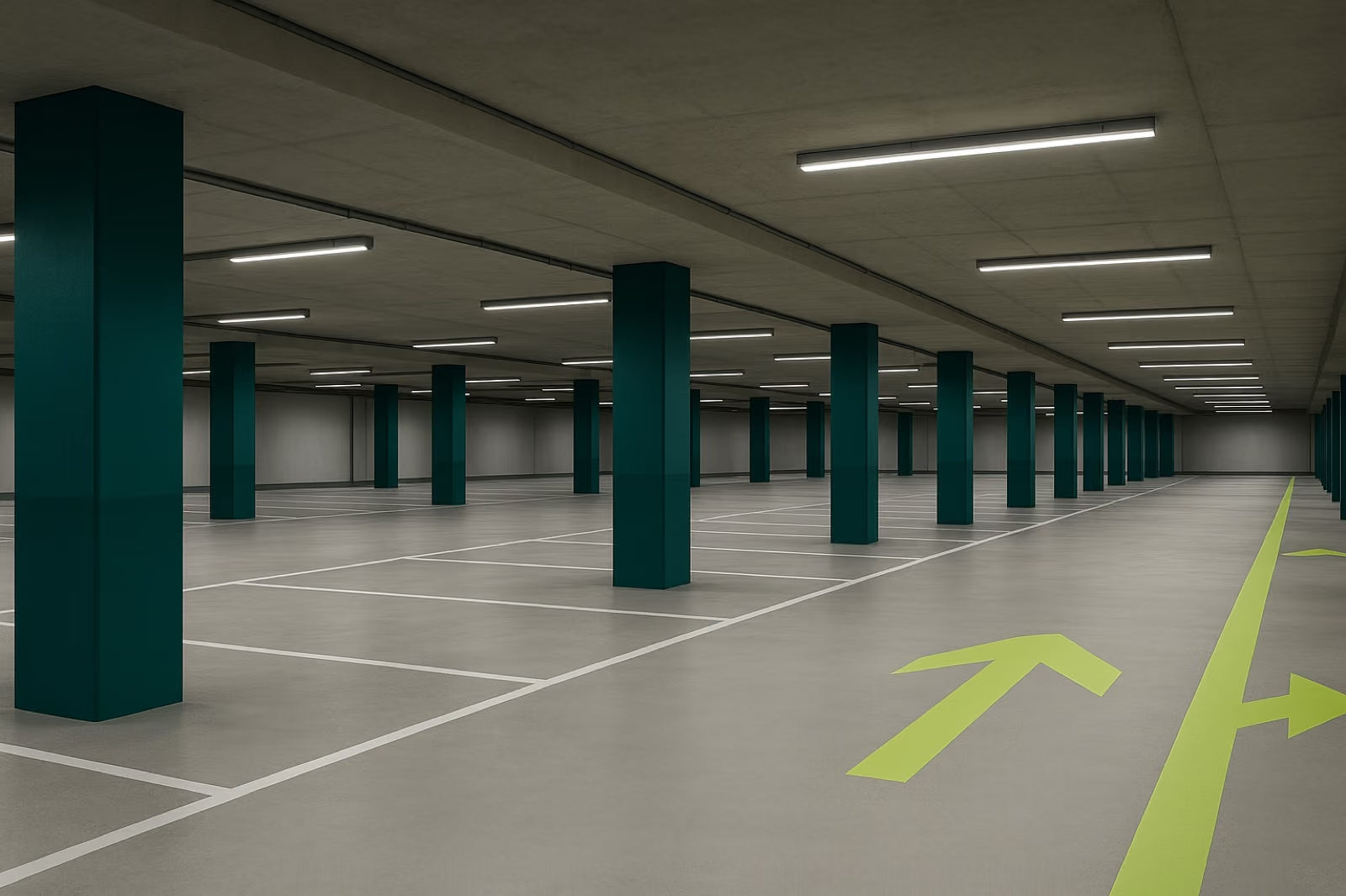 Parking souterrain balayé et places de stationnement dégagées