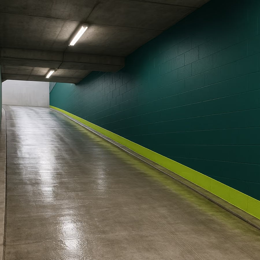 Rampe d'accès et marquage au sol d'un parking remis en état
